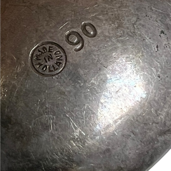 Vintage Ornate Silver Plated Spoon Amber Cabochon Dutch Holland Collectible - Picture 4 of 6